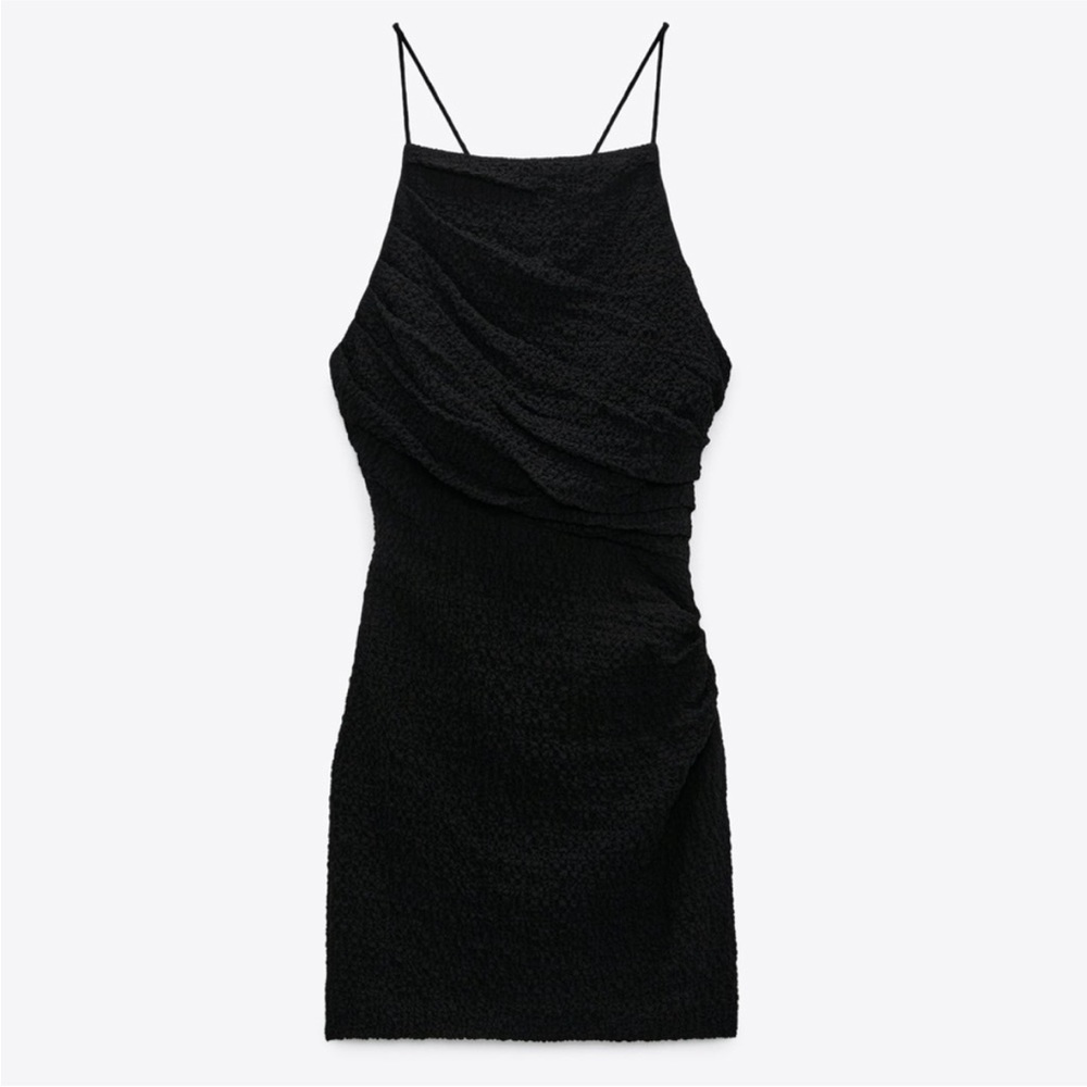 Zara Textured Drape Mini black Dress LBD BLOGGER’s FAVE